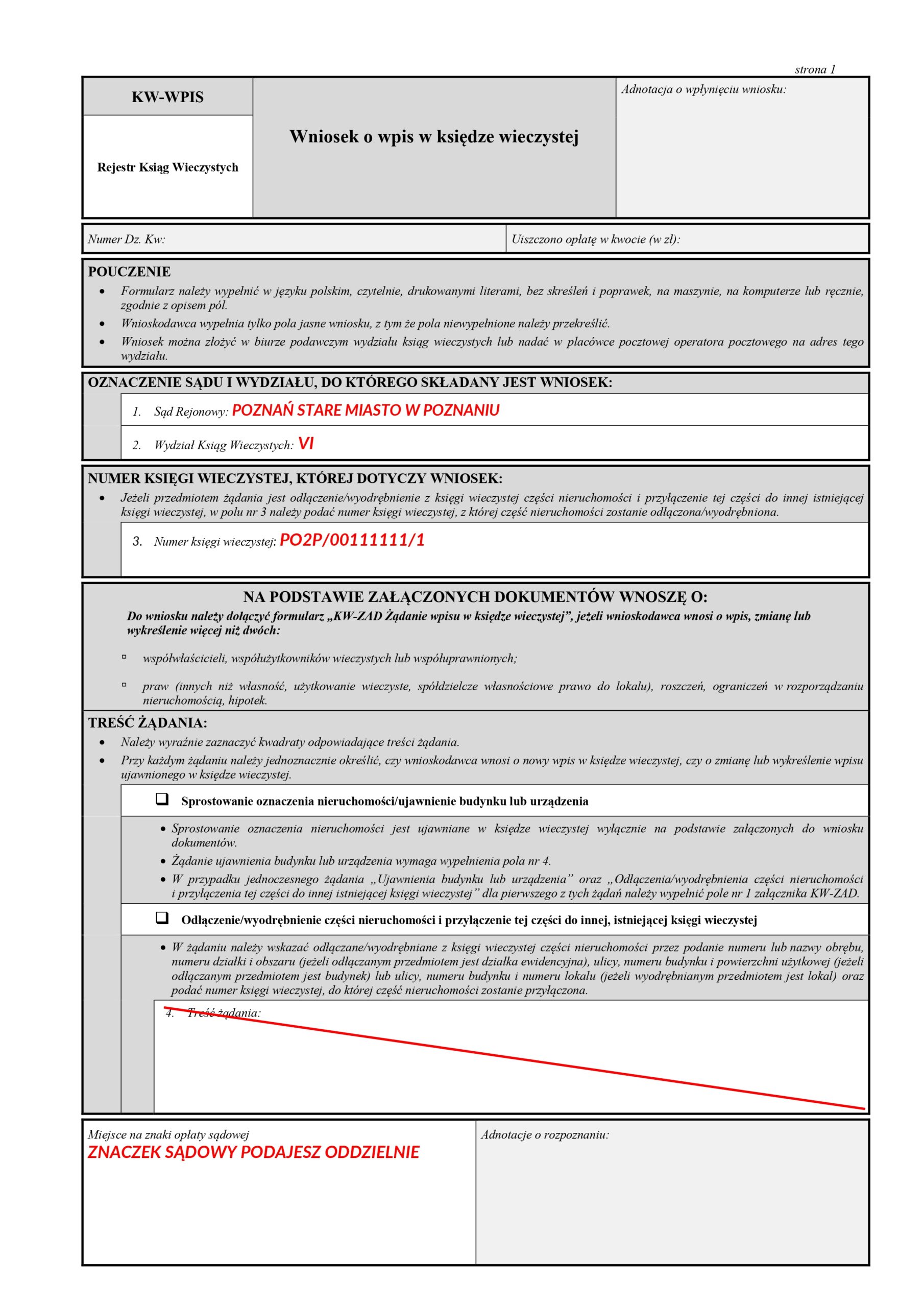 Wykreślenie roszczenia o opłatę przekształceniową. Strona 1 wniosku KW-WPIS